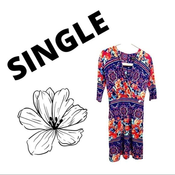 💼 Knit Dress, V-Neck 3/4 Sleeves, - Picture 1 of 1